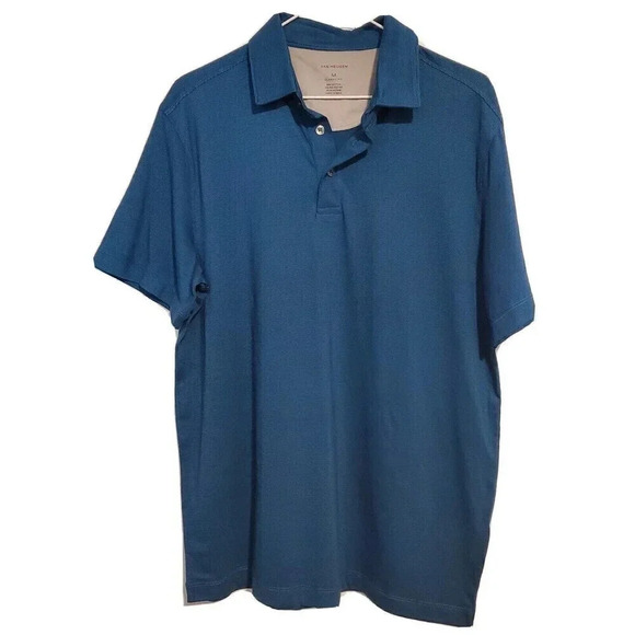 Van Heusen Performance Polo Mens Medium Teal Short Sleeve Classic Fit Striped - Picture 1 of 2